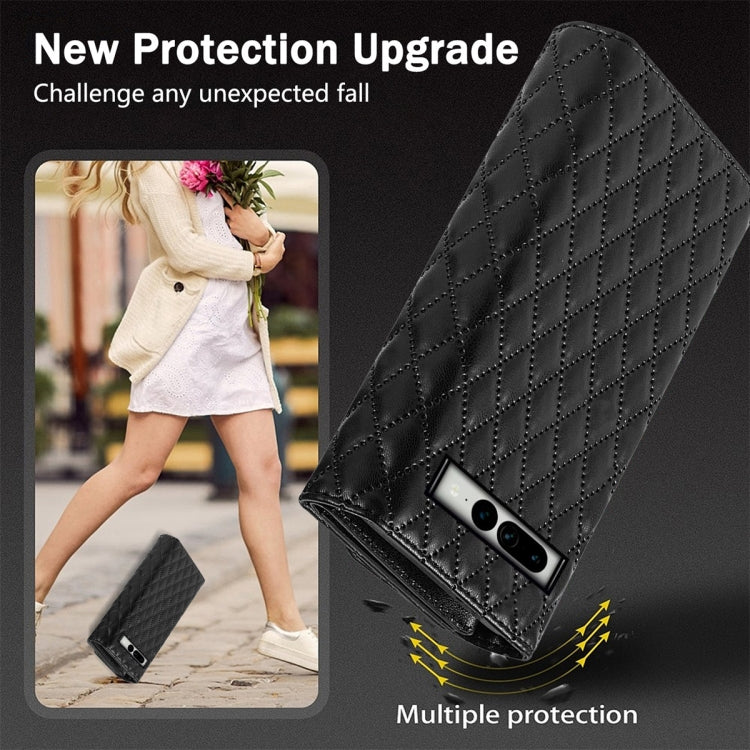 For Google Pixel 7 Zipper Multi-Card Wallet Rhombic Leather Phone Case(Black)