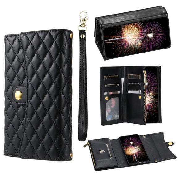 For Google Pixel 7 Zipper Multi-Card Wallet Rhombic Leather Phone Case(Black)