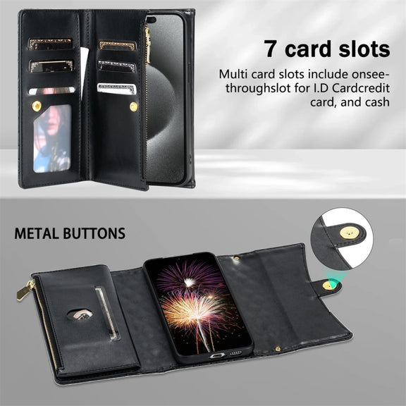 For Google Pixel 7 Zipper Multi-Card Wallet Rhombic Leather Phone Case(Black)