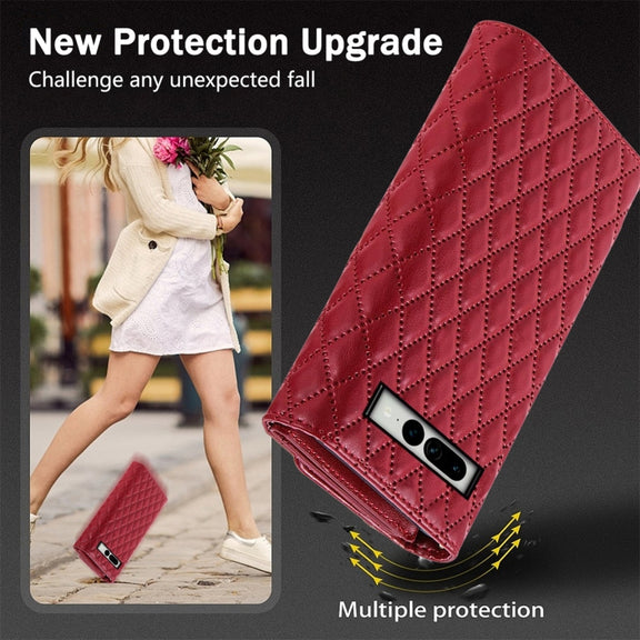 For Google Pixel 7 Zipper Multi-Card Wallet Rhombic Leather Phone Case(Red)