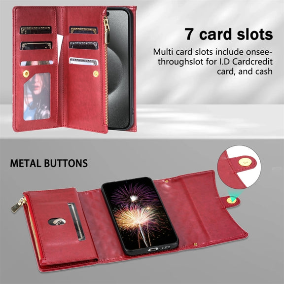 For Google Pixel 7 Zipper Multi-Card Wallet Rhombic Leather Phone Case(Red)