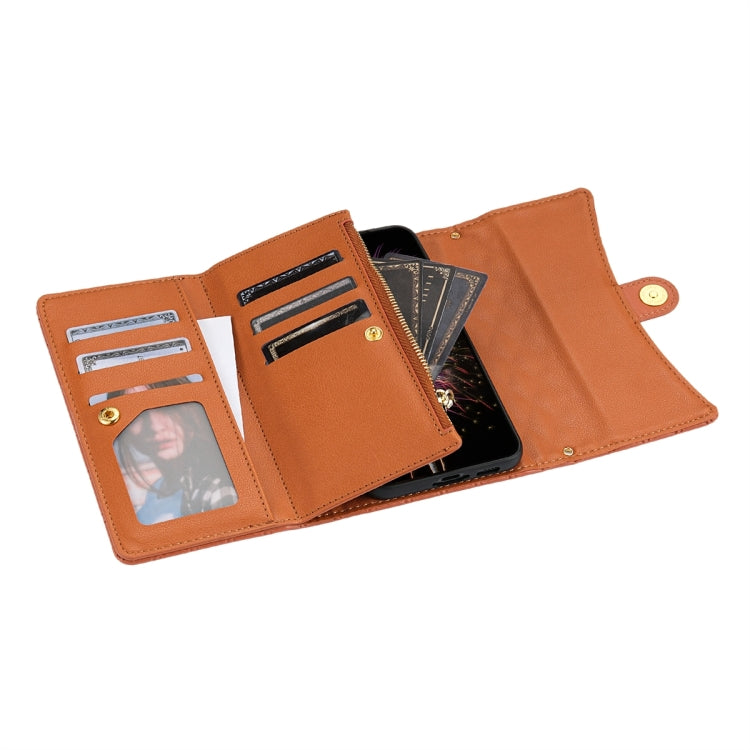 For Google Pixel 7 Zipper Multi-Card Wallet Rhombic Leather Phone Case(Brown)