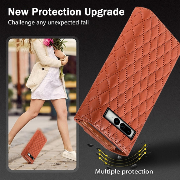 For Google Pixel 7 Zipper Multi-Card Wallet Rhombic Leather Phone Case(Brown)