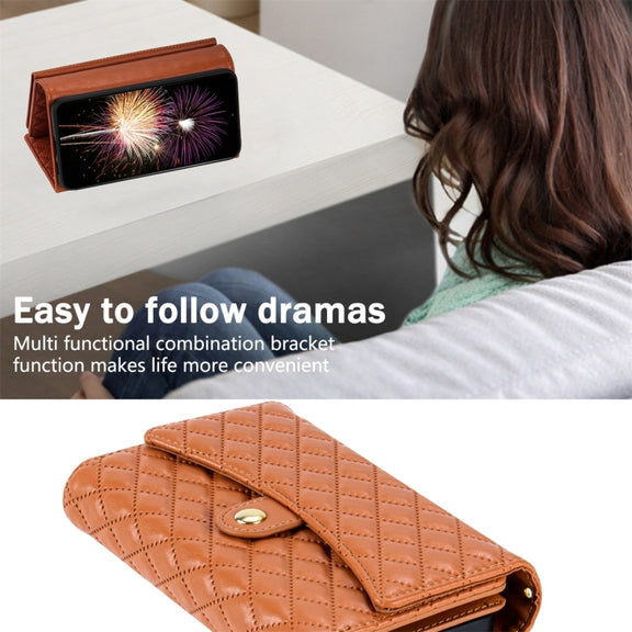 For Google Pixel 7 Zipper Multi-Card Wallet Rhombic Leather Phone Case(Brown)