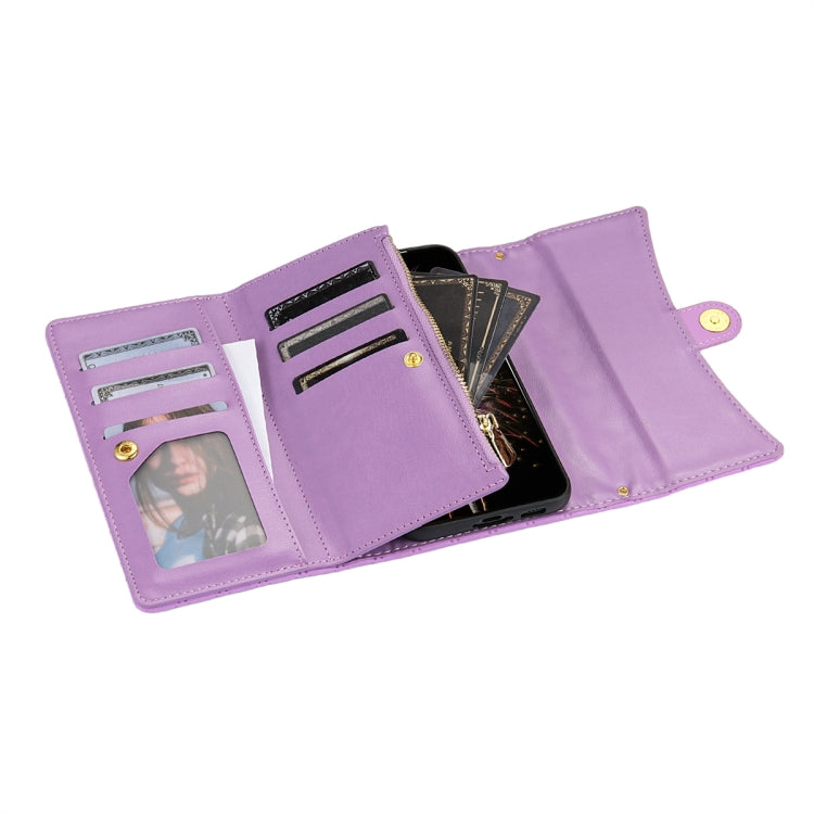 For Google Pixel 7a Zipper Multi-Card Wallet Rhombic Leather Phone Case(Purple)