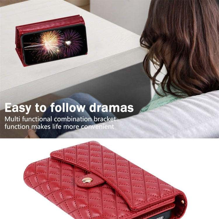 For Google Pixel 7a Zipper Multi-Card Wallet Rhombic Leather Phone Case(Red)
