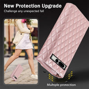 For Google Pixel 7a Zipper Multi-Card Wallet Rhombic Leather Phone Case(Rose Gold)