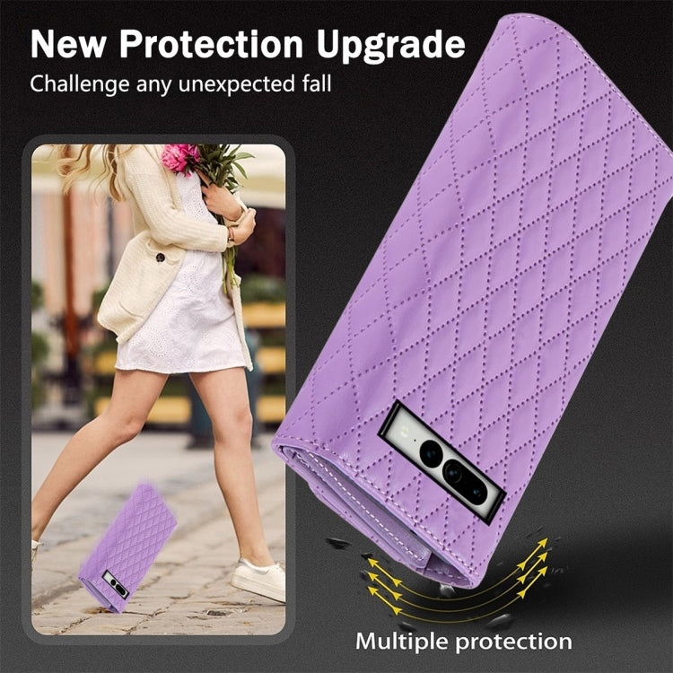 For Google Pixel 6a Zipper Multi-Card Wallet Rhombic Leather Phone Case(Purple)
