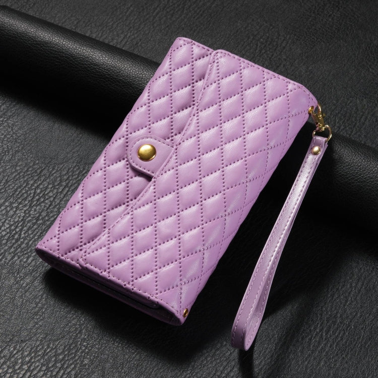 For Google Pixel 6 Zipper Multi-Card Wallet Rhombic Leather Phone Case(Purple)