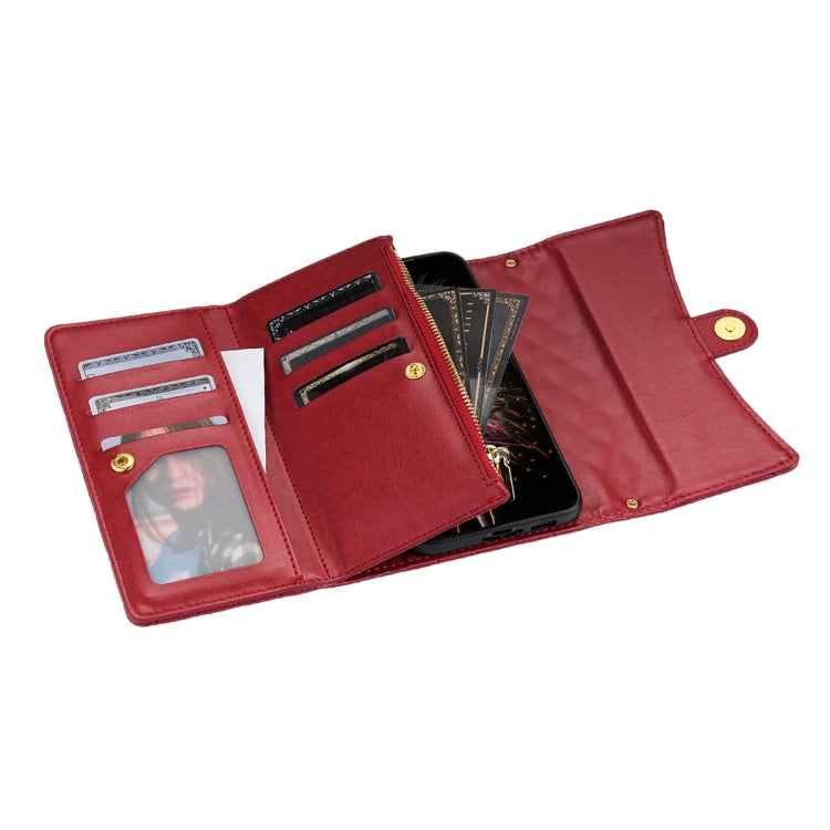 For Google Pixel 6 Pro Zipper Multi-Card Wallet Rhombic Leather Phone Case(Red)