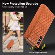 For Samsung Galaxy S24+ 5G Zipper Multi-Card Wallet Rhombic Leather Phone Case(Brown)
