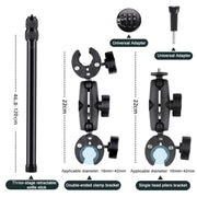 Dual-heads Crab & Single Heads Motorcycle Clamps Handlebar Fixed Mount 3-stage Telescopic Selfie Stick