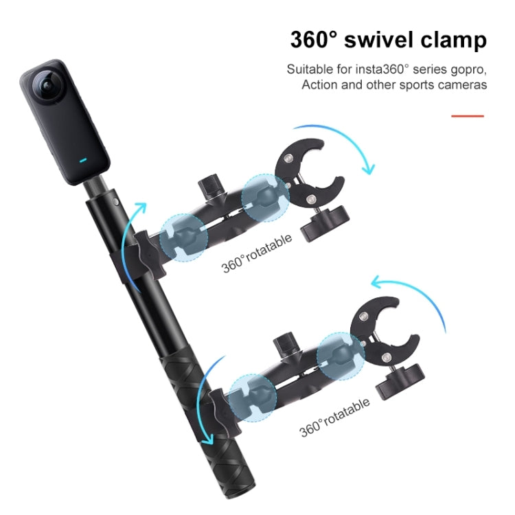 Dual-heads Crab & Single Heads Motorcycle Clamps Handlebar Fixed Mount 3-stage Telescopic Selfie Stick