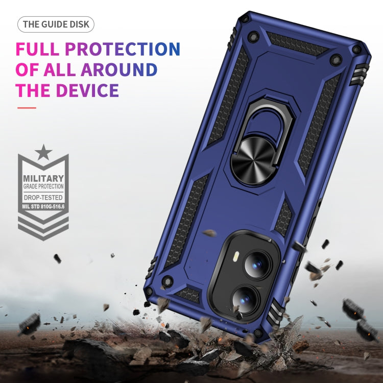 For Motorola Edge 2024 Shockproof TPU + PC Phone Case with Holder(Blue)