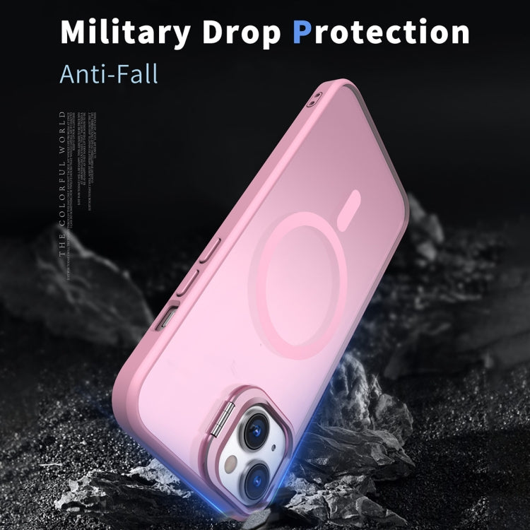 For iPhone 15 Plus Metal Invisible Camera Holder MagSafe Magnetic Phone Case(Pink)