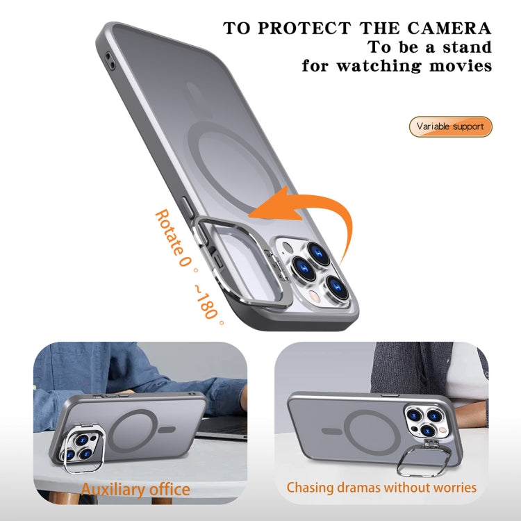 For iPhone 15 Pro Metal Invisible Camera Holder MagSafe Magnetic Phone Case(Grey)