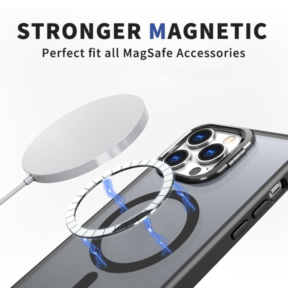For iPhone 15 Pro Max Metal Invisible Camera Holder MagSafe Magnetic Phone Case(Black)