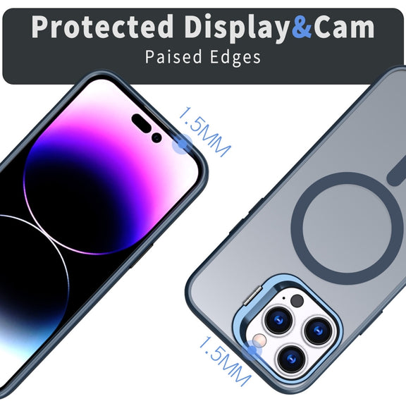 For iPhone 13 Pro Metal Invisible Camera Holder MagSafe Magnetic Phone Case(Blue)
