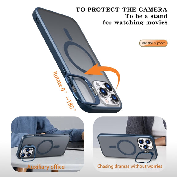 For iPhone 11 Pro Metal Invisible Camera Holder MagSafe Magnetic Phone Case(Blue)