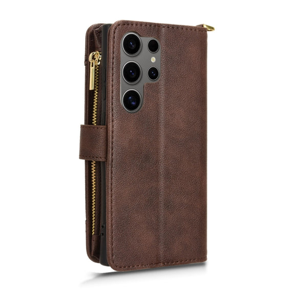 For Samsung Galaxy S24 Ultra 5G Litchi Texture Zipper Leather Phone Case(Brown)