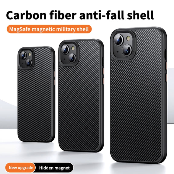 For iPhone 14 Plus Kevlar Fiber Shockproof MagSafe Phone Case(Black)