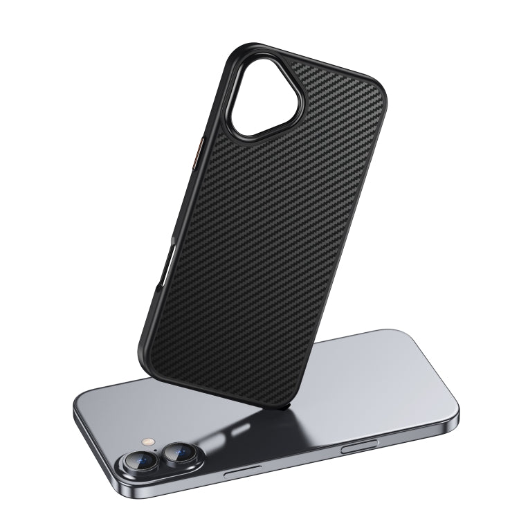 For iPhone 16 Plus Kevlar Fiber Shockproof MagSafe Phone Case(Black)