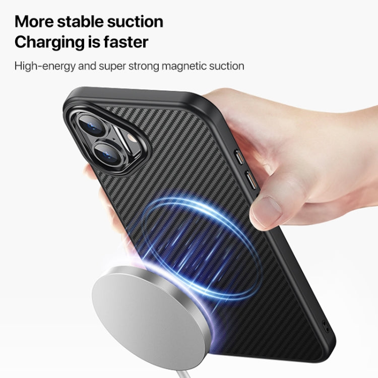 For iPhone 16 Plus Kevlar Fiber Shockproof MagSafe Phone Case(Black)