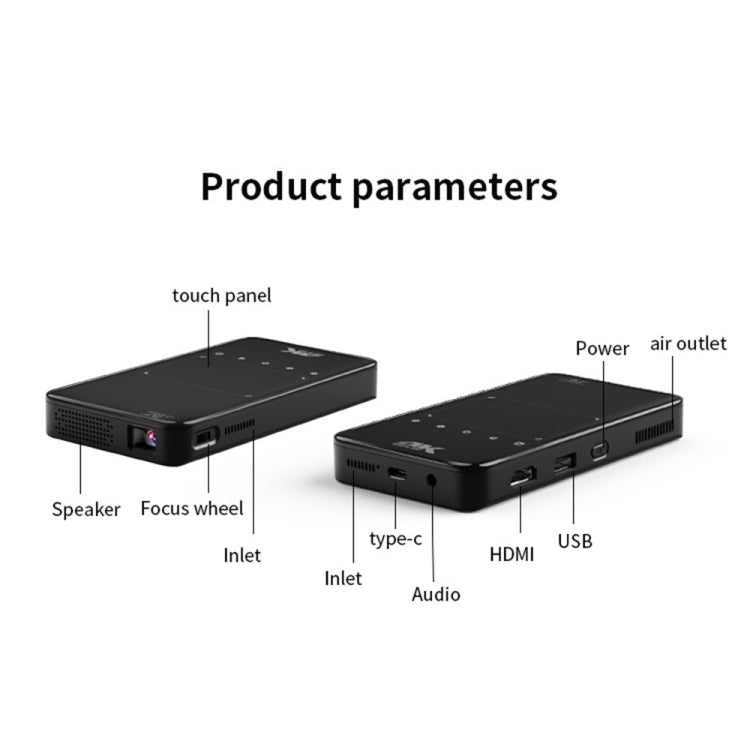 S90 DLP Android 9.0 2GB+32GB 4K Mini WiFi Smart Projector, Power Plug:US Plug(Black)