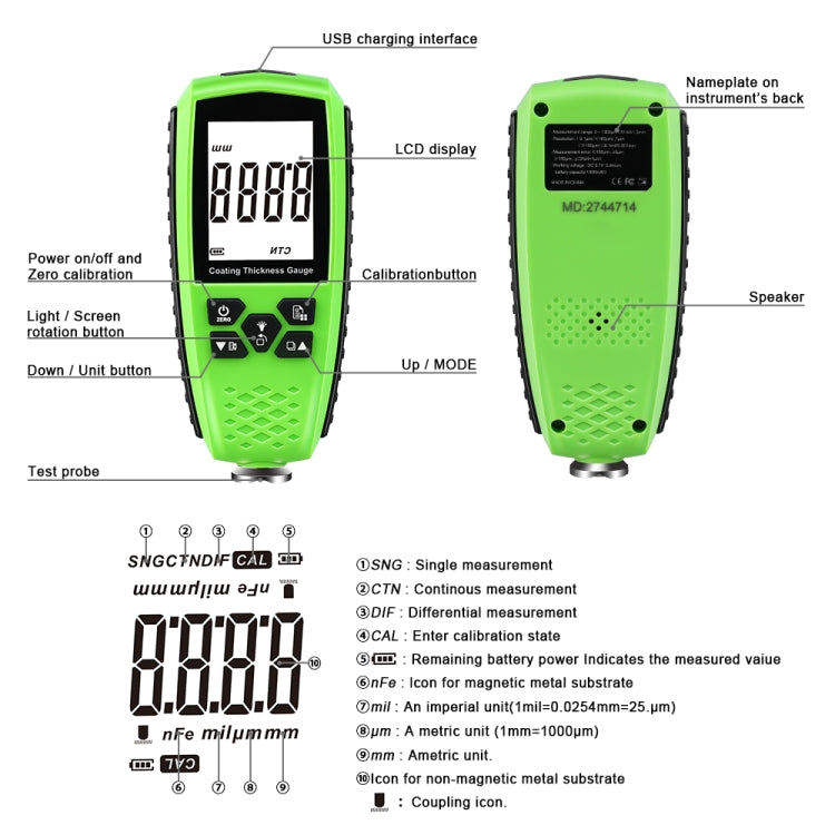 RZ859 Metal Coating Thickness Gauge(Green)