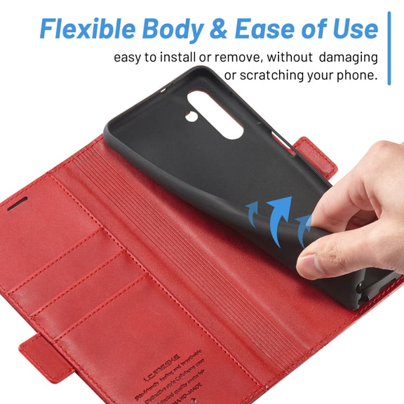 For Samsung Galaxy S24 LC.IMEEKE Skin-friendly Card Slots Leather Phone Case(Red)