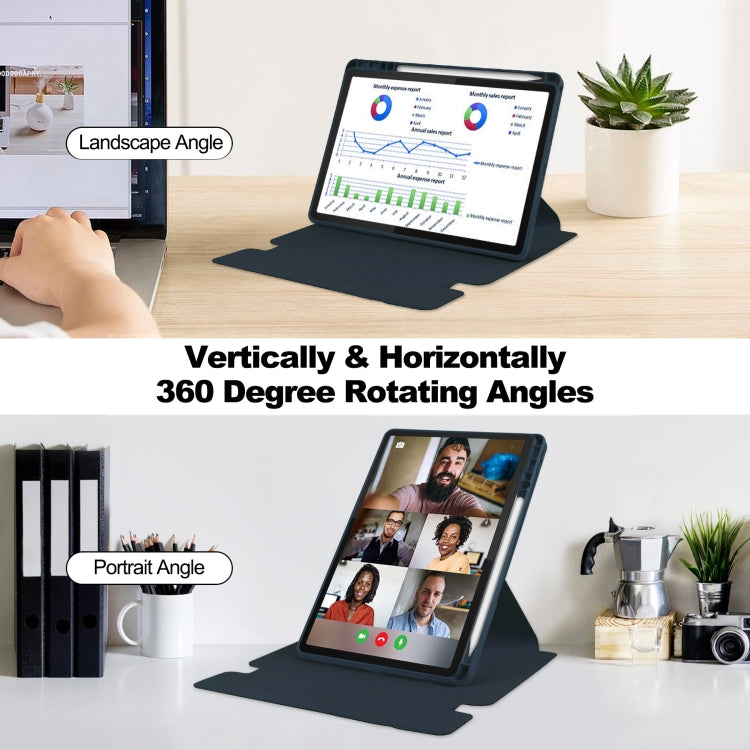 For Lenovo Tab M11/Xiaoxin Pad 11 2024 360 Rotation Transparent Smart Leather Case with Keyboard(Dark Blue)