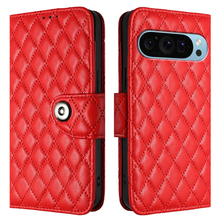 For Google Pixel 9 Pro XL Rhombic Texture Flip Leather Phone Case with Lanyard(Red)