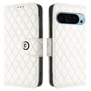 For Google Pixel 9 Pro XL Rhombic Texture Flip Leather Phone Case with Lanyard(White)