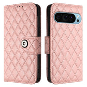 For Google Pixel 9 Pro XL Rhombic Texture Flip Leather Phone Case with Lanyard(Coral Pink)
