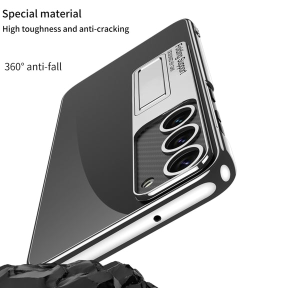 For Samsung Galaxy S24+ 5G GKK Electroplating Full Coverage Protective Phone Case with Holder(Black)