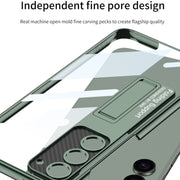 For Samsung Galaxy S24+ 5G GKK Electroplating Full Coverage Protective Phone Case with Holder(Green)