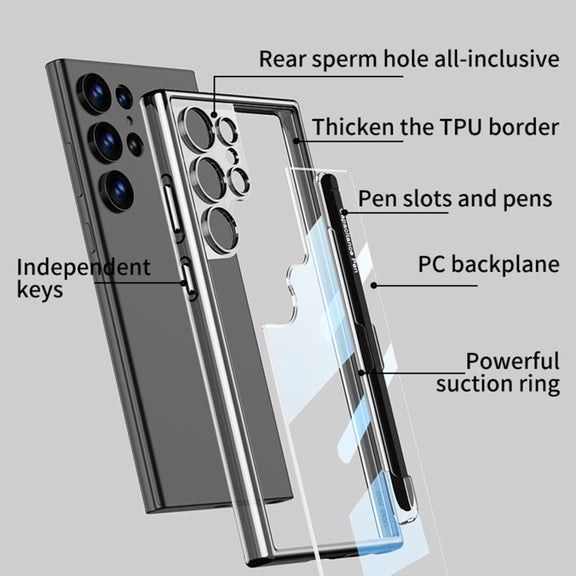 For Samsung Galaxy S24 Ultra 5G GKK Space Frame Transparent PC + TPU Phone Case with Pen(Transparent Green)