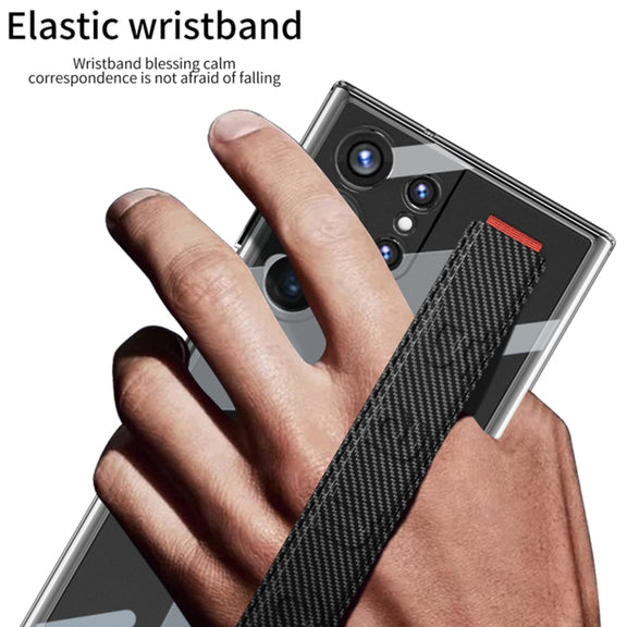 For Samsung Galaxy S24 Ultra 5G GKK Space Frame Transparent PC + TPU Phone Case with Wrist Strap(Black)