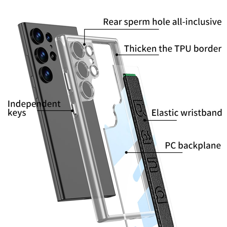 For Samsung Galaxy S24 Ultra 5G GKK Space Frame Transparent PC + TPU Phone Case with Wrist Strap(Black)