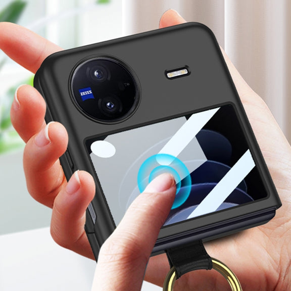 For vivo X Flip GKK Integrated Ultra-thin Full Coverage Phone Case with Ring Holder(Black)
