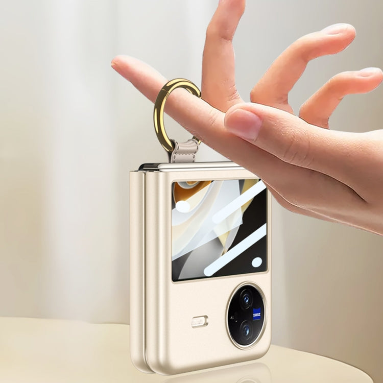For vivo X Flip GKK Integrated Ultra-thin Full Coverage Phone Case with Ring Holder(Gold)