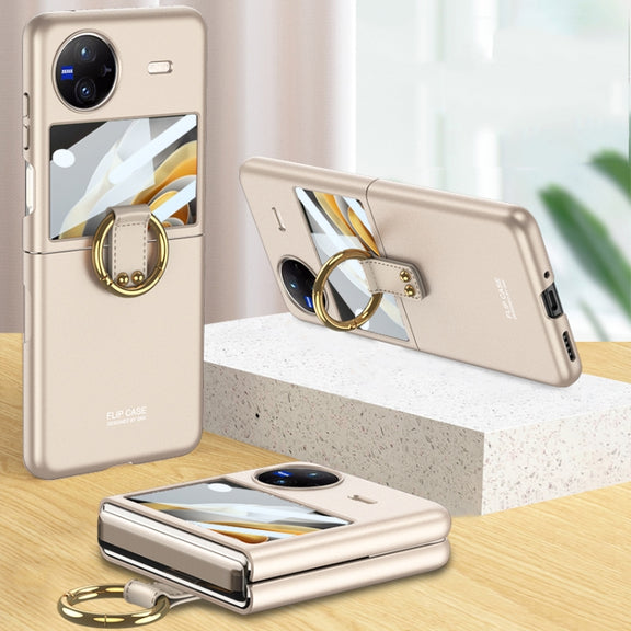 For vivo X Flip GKK Integrated Ultra-thin Full Coverage Phone Case with Ring Holder(Gold)