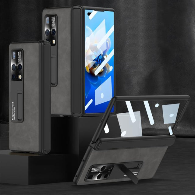 For Huawei Mate X2 GKK Integrated Frosted Fold Hinge Privacy Leather Phone Case with Holder(Grey)