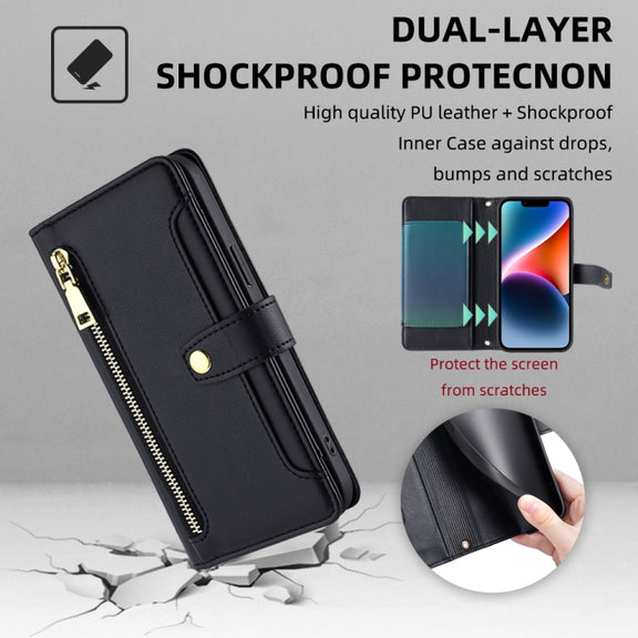 For Tecno Pop 4 Sheep Texture Cross-body Zipper Wallet Leather Phone Case(Black)