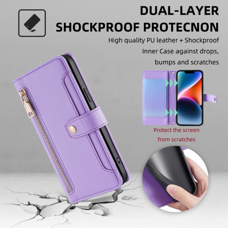 For Tecno Spark 30C 4G Sheep Texture Cross-body Zipper Wallet Leather Phone Case(Purple)