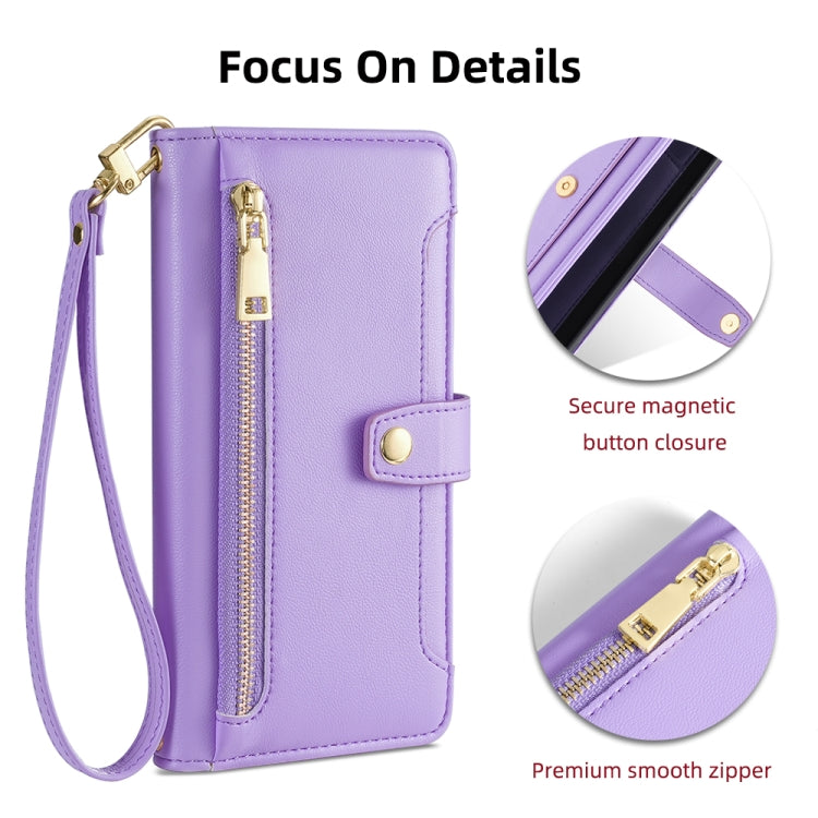 For Itel P55+ 4G Sheep Texture Cross-body Zipper Wallet Leather Phone Case(Purple)