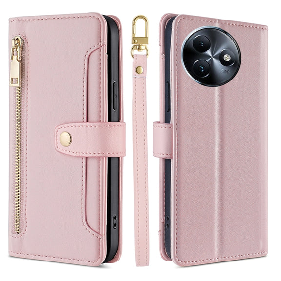For itel S24 4G Sheep Texture Cross-body Zipper Wallet Leather Phone Case(Pink)