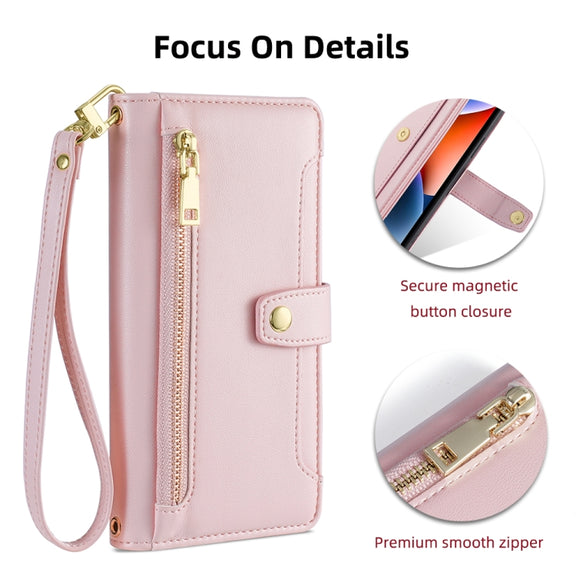 For Itel A50C 4G Sheep Texture Cross-body Zipper Wallet Leather Phone Case(Pink)