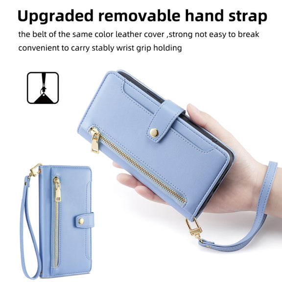 For Itel P65 Sheep Texture Cross-body Zipper Wallet Leather Phone Case(Blue)