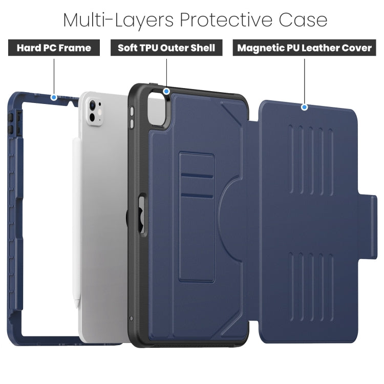 For iPad Pro 11 2024 Notebook Magnetic Leather Tablet Case(Navy Blue)